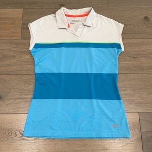 NIKE Blue Green Sunset Stripe Dri-Fit Golf Tour Performance Cap Sleeve Top Sz M
